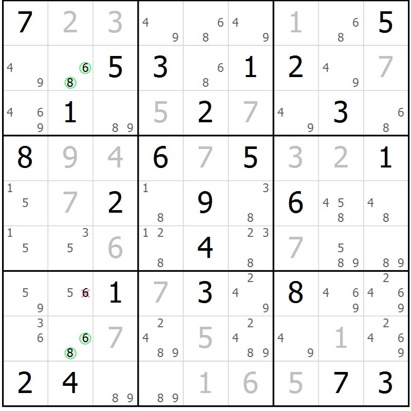 Position des candidats pour la solution de la Gr 59 page 62 du magazine de sudoku Virtuose n° 111