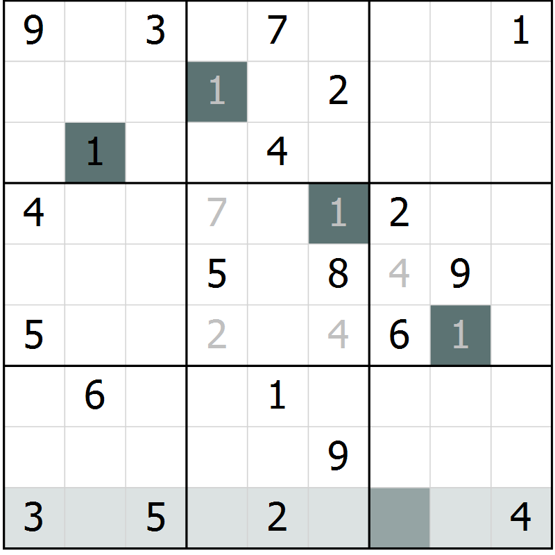 Position des candidats pour la solution de la Gr 6 page 9 du magazine de sudoku Virtuose n° 111
