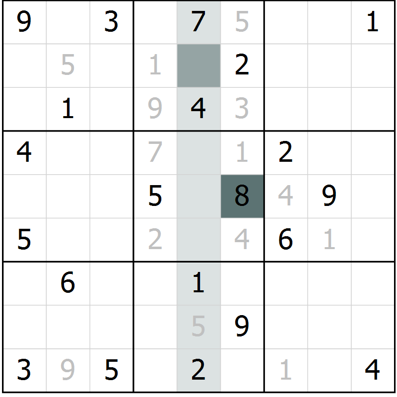 Position des candidats pour la solution de la Gr 6 page 9 du magazine de sudoku Virtuose n° 111