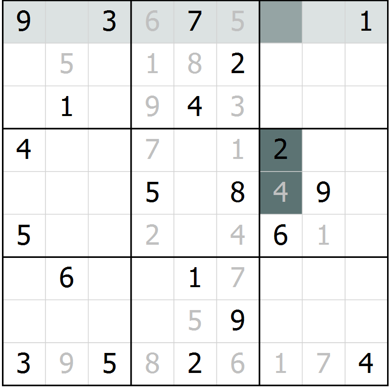 Position des candidats pour la solution de la Gr 6 page 9 du magazine de sudoku Virtuose n° 111