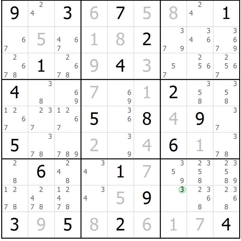 Position des candidats pour la solution de la Gr 6 page 9 du magazine de sudoku Virtuose n° 111