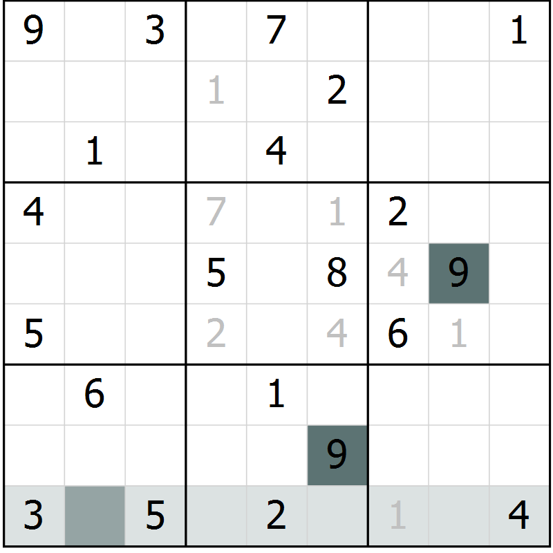 Position des candidats pour la solution de la Gr 6 page 9 du magazine de sudoku Virtuose n° 111