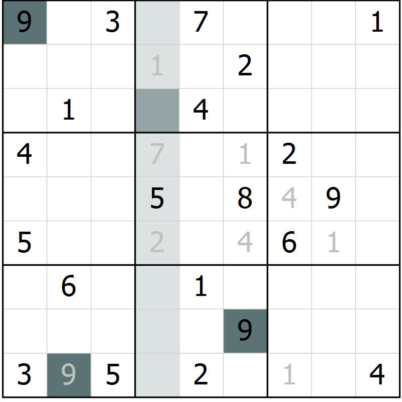 Position des candidats pour la solution de la Gr 6 page 9 du magazine de sudoku Virtuose n° 111