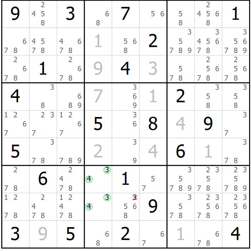 Position des candidats pour la solution de la Gr 6 page 9 du magazine de sudoku Virtuose n° 111