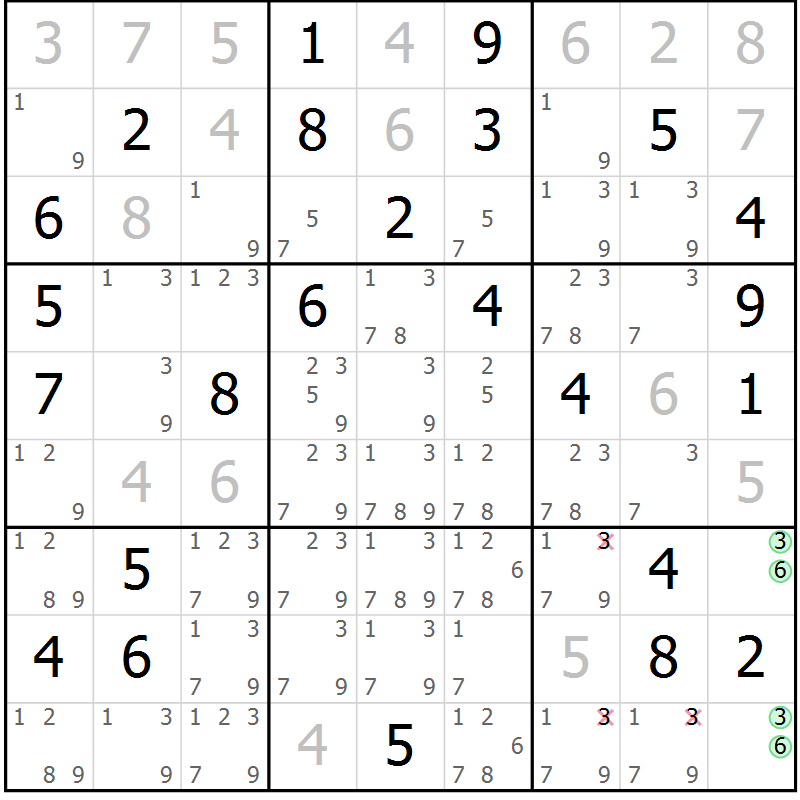 Position des candidats pour la solution de la Gr 60 page 63 du magazine de sudoku Virtuose n° 111