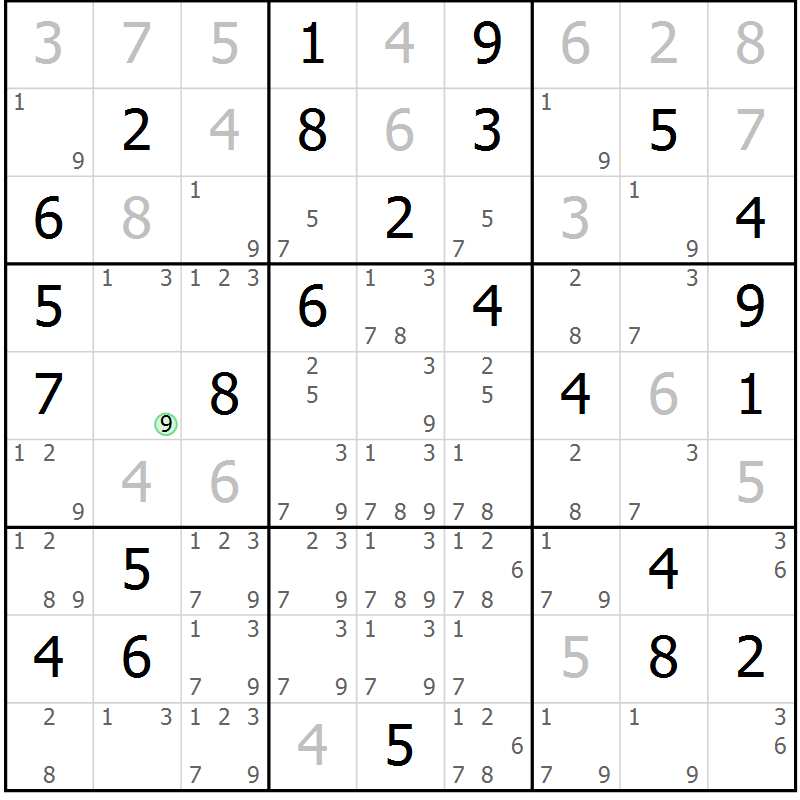 Position des candidats pour la solution de la Gr 60 page 63 du magazine de sudoku Virtuose n° 111