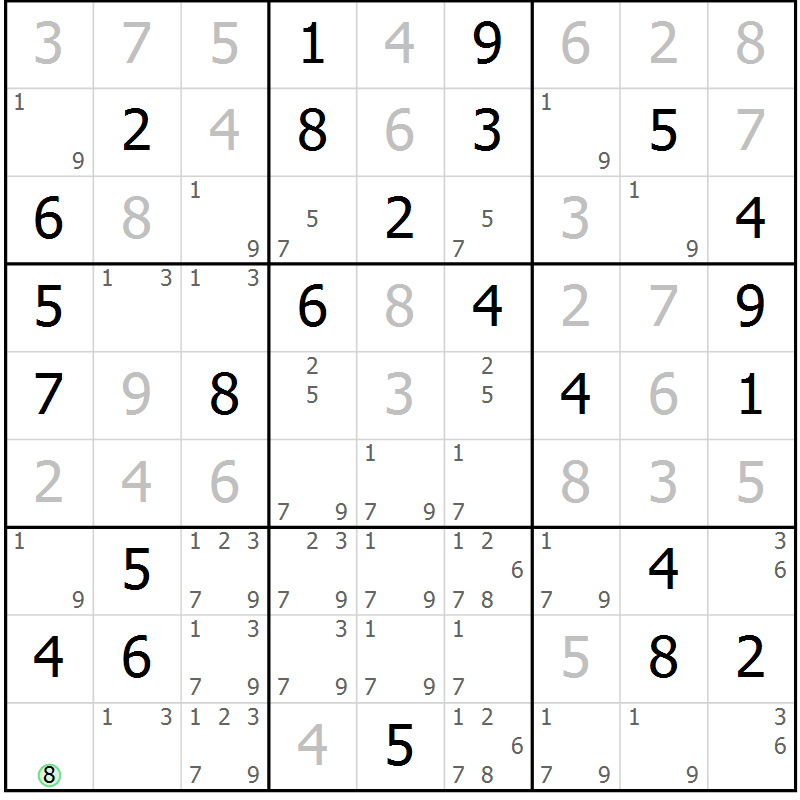 Position des candidats pour la solution de la Gr 60 page 63 du magazine de sudoku Virtuose n° 111