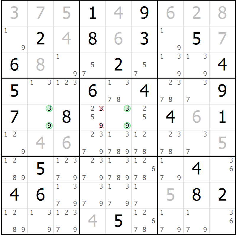 Position des candidats pour la solution de la Gr 60 page 63 du magazine de sudoku Virtuose n° 111
