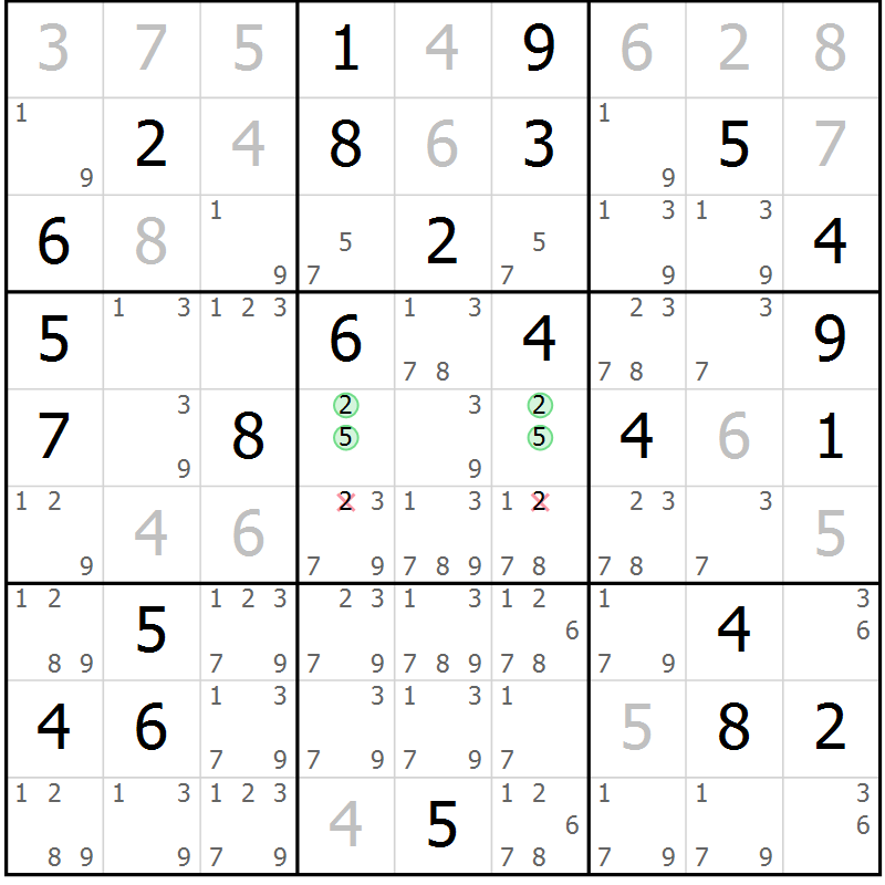 Position des candidats pour la solution de la Gr 60 page 63 du magazine de sudoku Virtuose n° 111