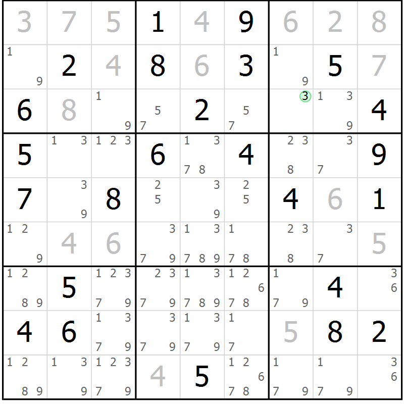Position des candidats pour la solution de la Gr 60 page 63 du magazine de sudoku Virtuose n° 111