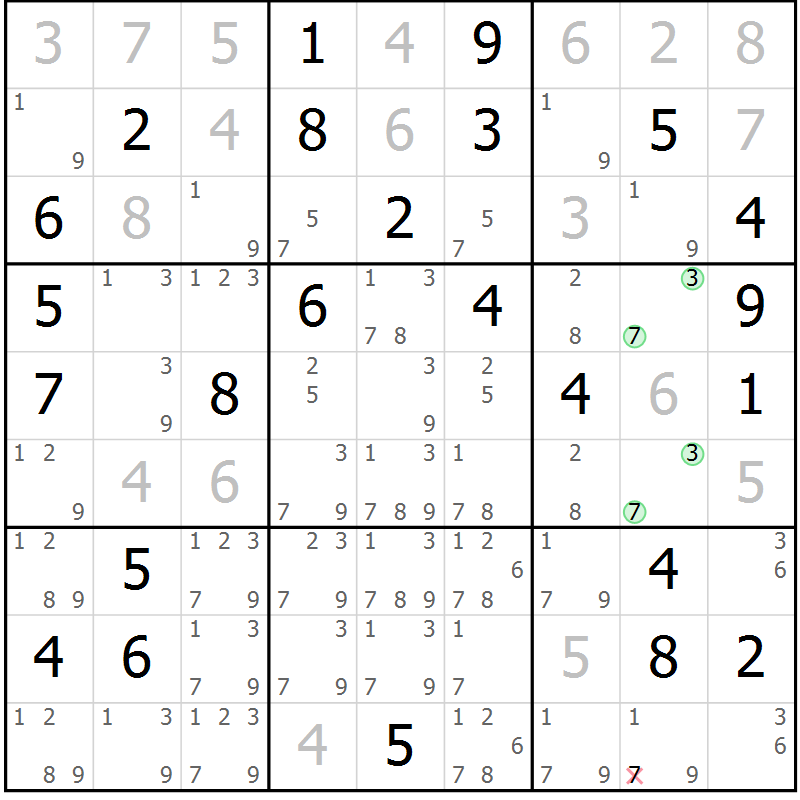 Position des candidats pour la solution de la Gr 60 page 63 du magazine de sudoku Virtuose n° 111