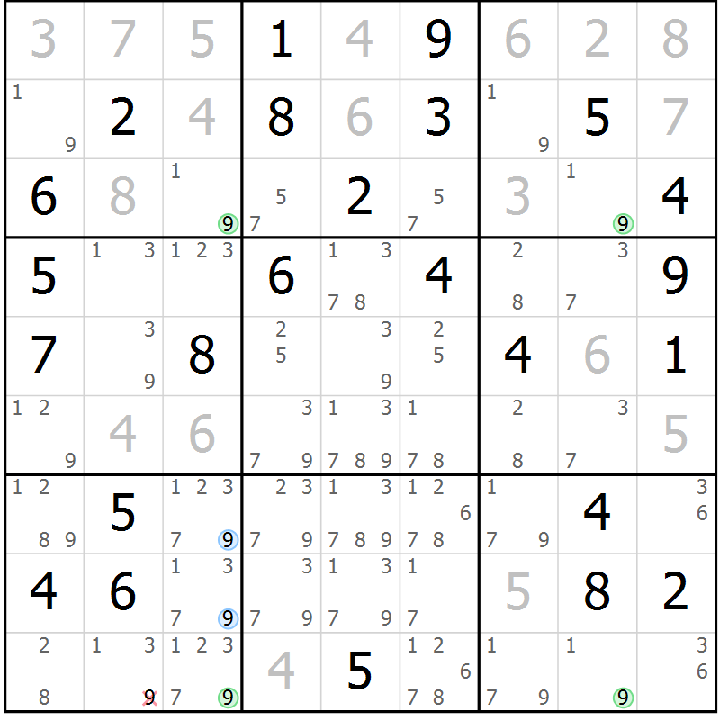 Position des candidats pour la solution de la Gr 60 page 63 du magazine de sudoku Virtuose n° 111