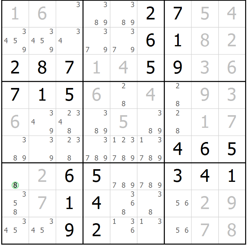 Position des candidats pour la solution de la Gr 61 page 64 du magazine de sudoku Virtuose n° 111
