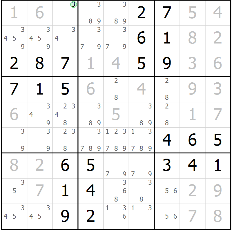 Position des candidats pour la solution de la Gr 61 page 64 du magazine de sudoku Virtuose n° 111