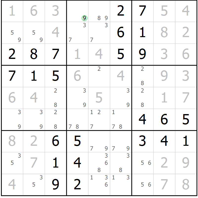 Position des candidats pour la solution de la Gr 61 page 64 du magazine de sudoku Virtuose n° 111