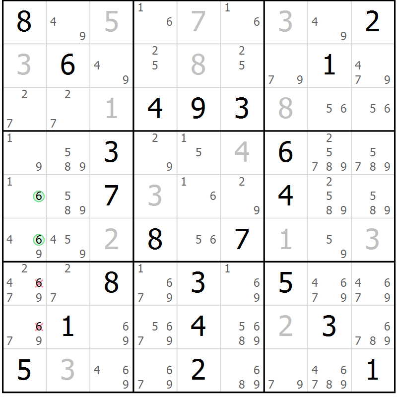 Position des candidats pour la solution de la Gr 62 page 65 du magazine de sudoku Virtuose n° 111