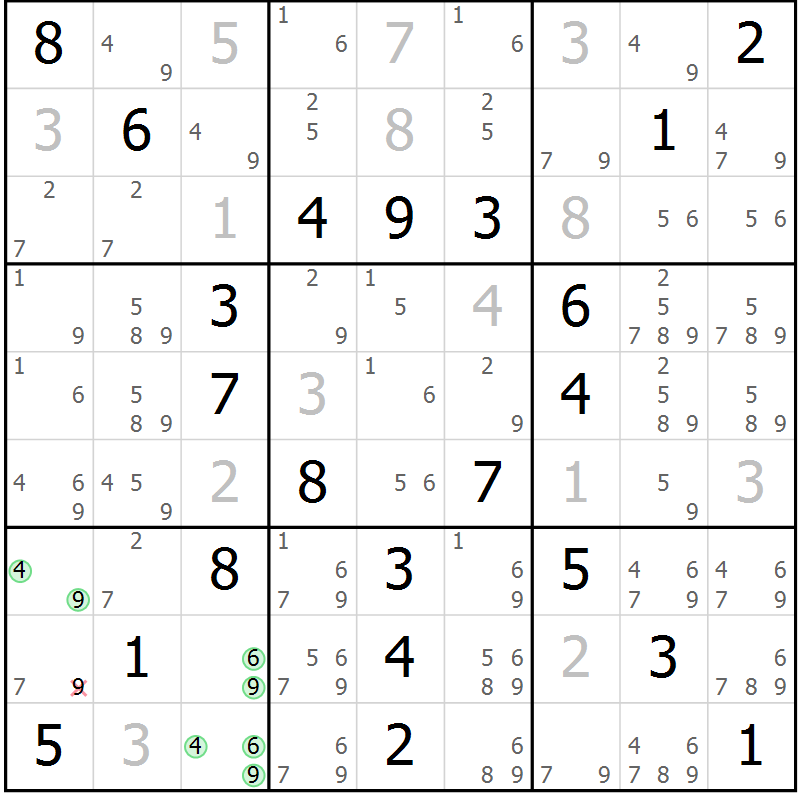 Position des candidats pour la solution de la Gr 62 page 65 du magazine de sudoku Virtuose n° 111