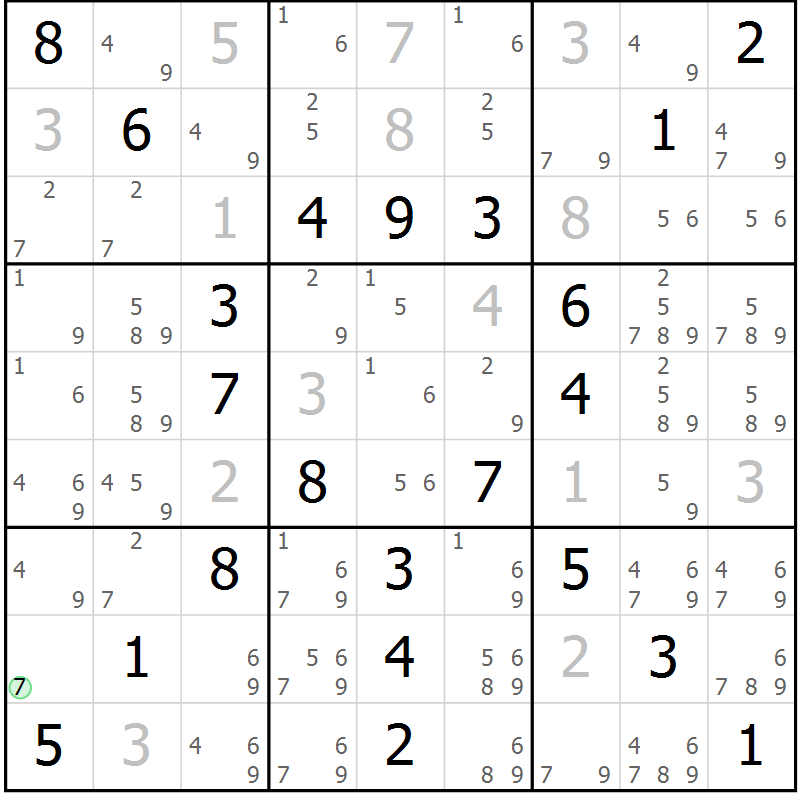 Position des candidats pour la solution de la Gr 62 page 65 du magazine de sudoku Virtuose n° 111