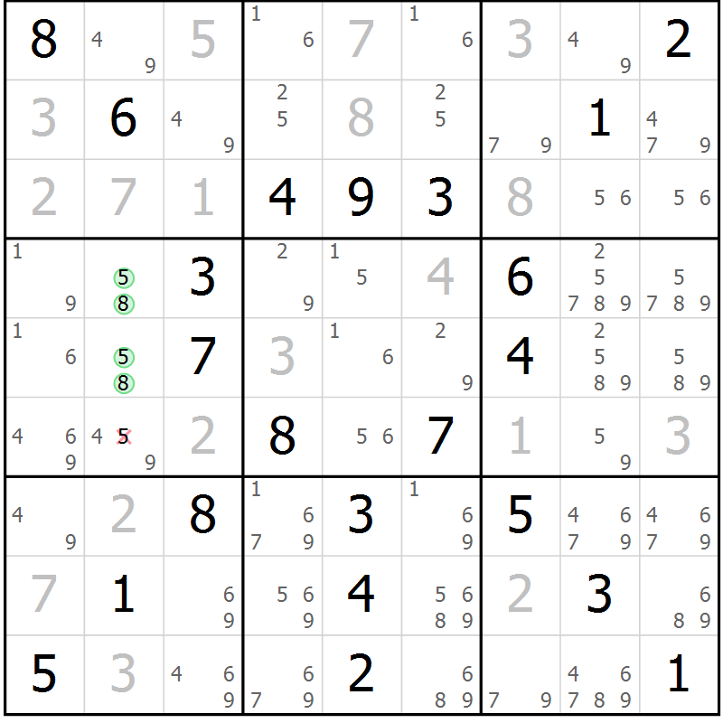 Position des candidats pour la solution de la Gr 62 page 65 du magazine de sudoku Virtuose n° 111