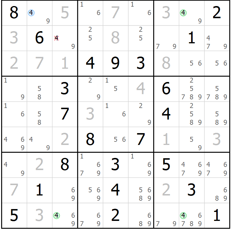 Position des candidats pour la solution de la Gr 62 page 65 du magazine de sudoku Virtuose n° 111