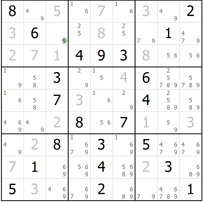 Position des candidats pour la solution de la Gr 62 page 65 du magazine de sudoku Virtuose n° 111