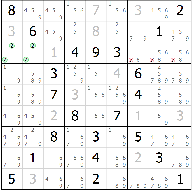Position des candidats pour la solution de la Gr 62 page 65 du magazine de sudoku Virtuose n° 111