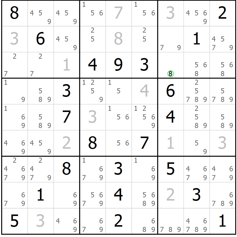 Position des candidats pour la solution de la Gr 62 page 65 du magazine de sudoku Virtuose n° 111