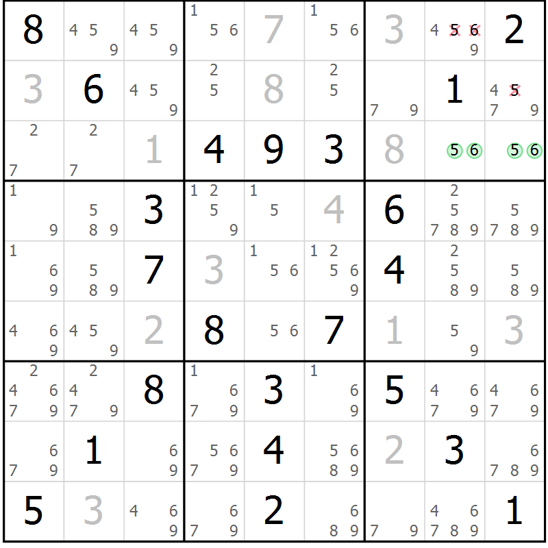 Position des candidats pour la solution de la Gr 62 page 65 du magazine de sudoku Virtuose n° 111
