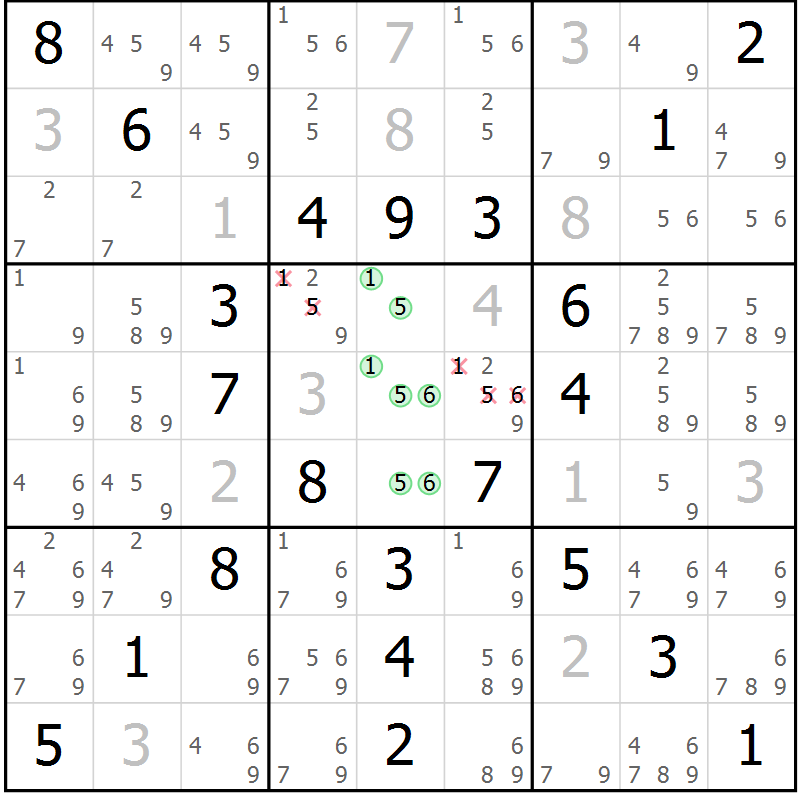 Position des candidats pour la solution de la Gr 62 page 65 du magazine de sudoku Virtuose n° 111