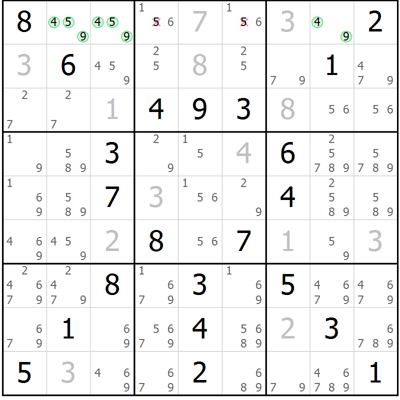 Position des candidats pour la solution de la Gr 62 page 65 du magazine de sudoku Virtuose n° 111
