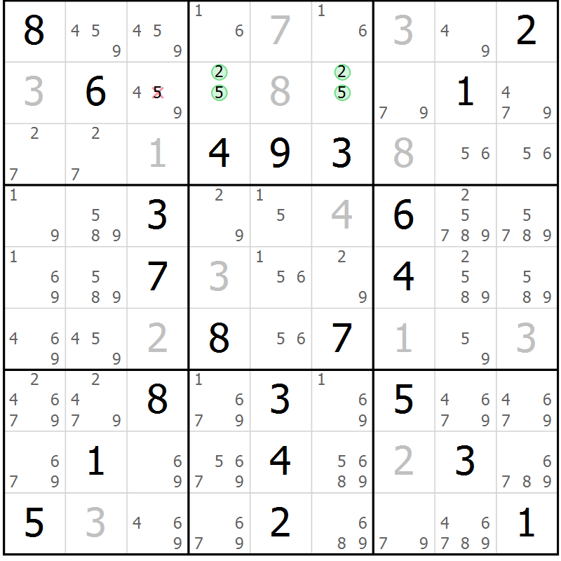 Position des candidats pour la solution de la Gr 62 page 65 du magazine de sudoku Virtuose n° 111