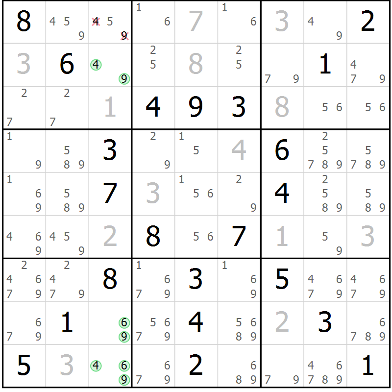 Position des candidats pour la solution de la Gr 62 page 65 du magazine de sudoku Virtuose n° 111