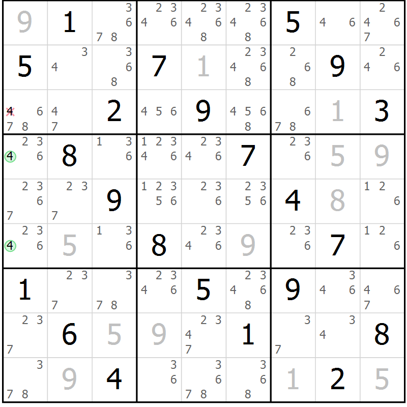 Position des candidats pour la solution de la Gr 63 page 66 du magazine de sudoku Virtuose n° 111