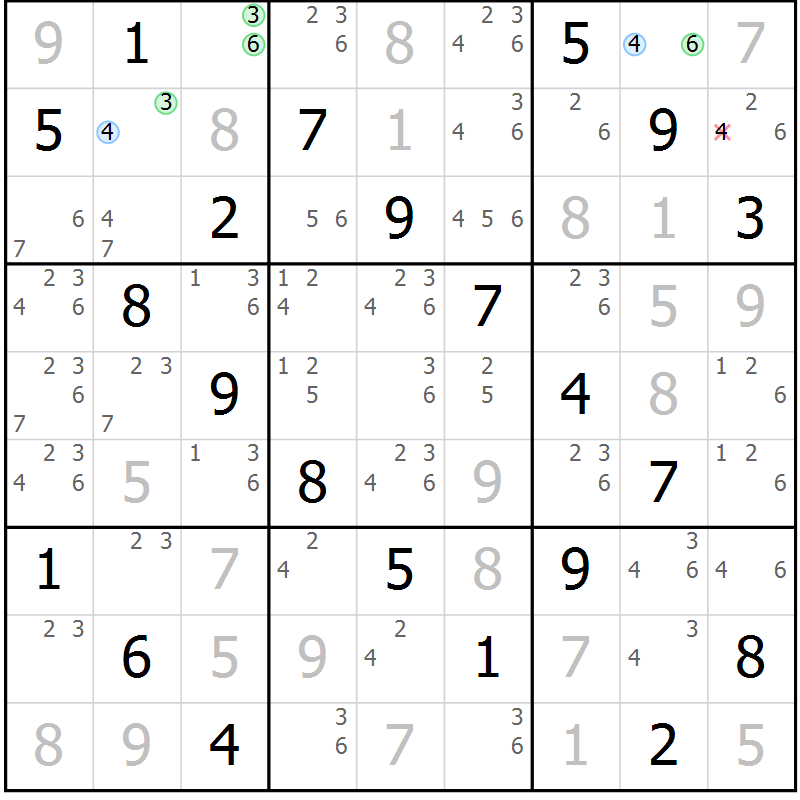 Position des candidats pour la solution de la Gr 63 page 66 du magazine de sudoku Virtuose n° 111