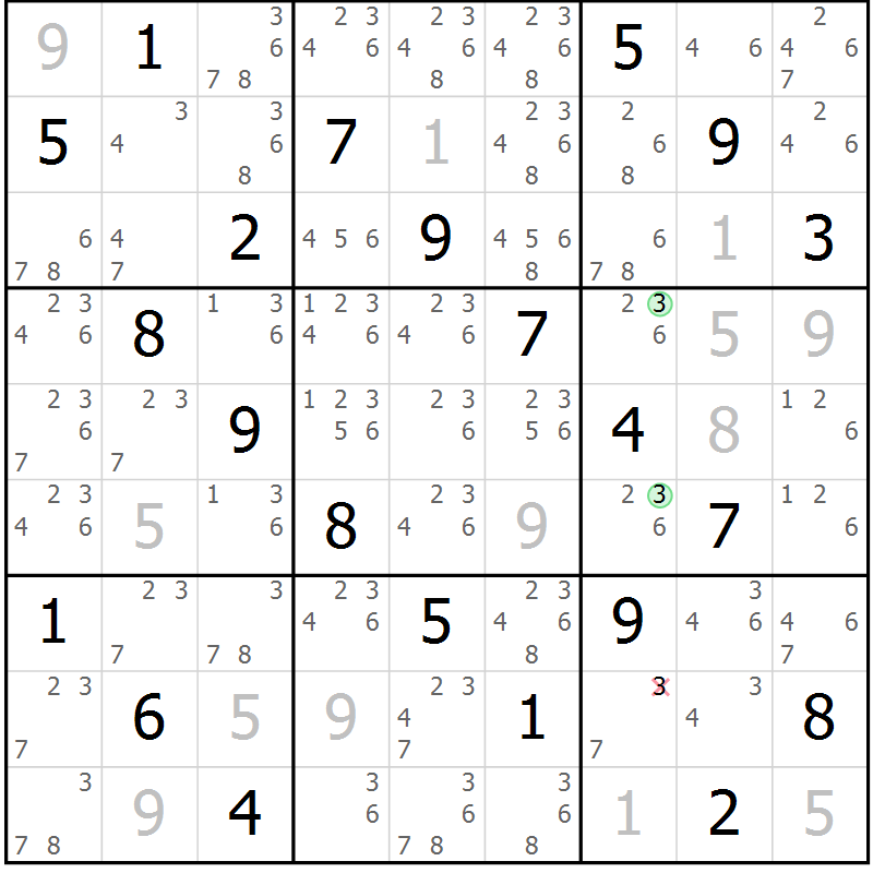 Position des candidats pour la solution de la Gr 63 page 66 du magazine de sudoku Virtuose n° 111