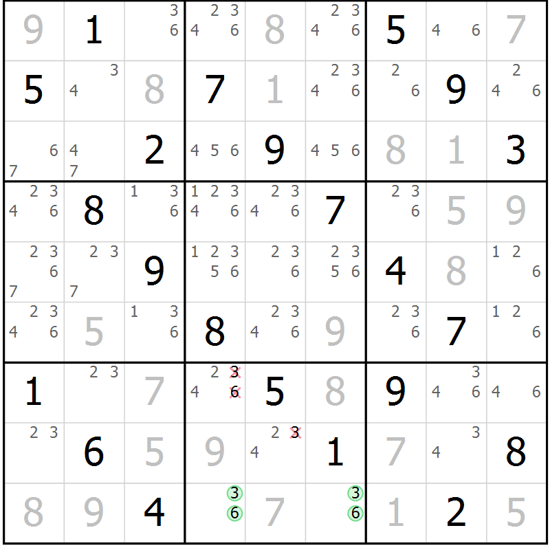 Position des candidats pour la solution de la Gr 63 page 66 du magazine de sudoku Virtuose n° 111
