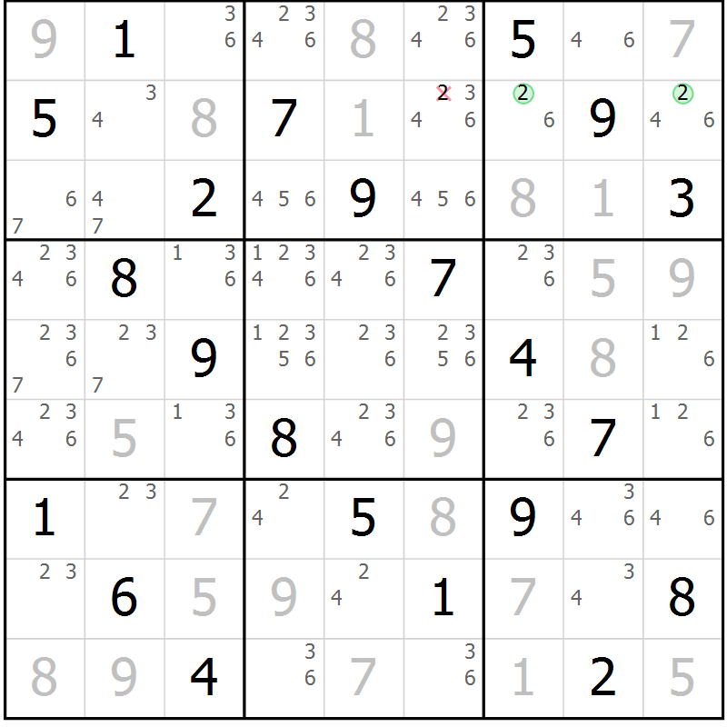 Position des candidats pour la solution de la Gr 63 page 66 du magazine de sudoku Virtuose n° 111