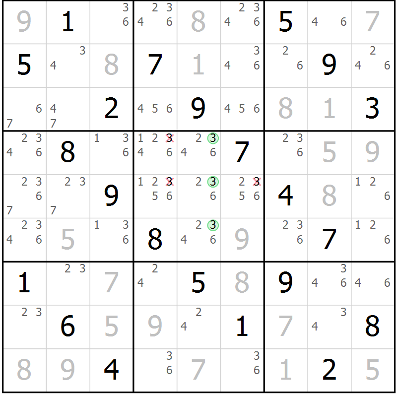 Position des candidats pour la solution de la Gr 63 page 66 du magazine de sudoku Virtuose n° 111