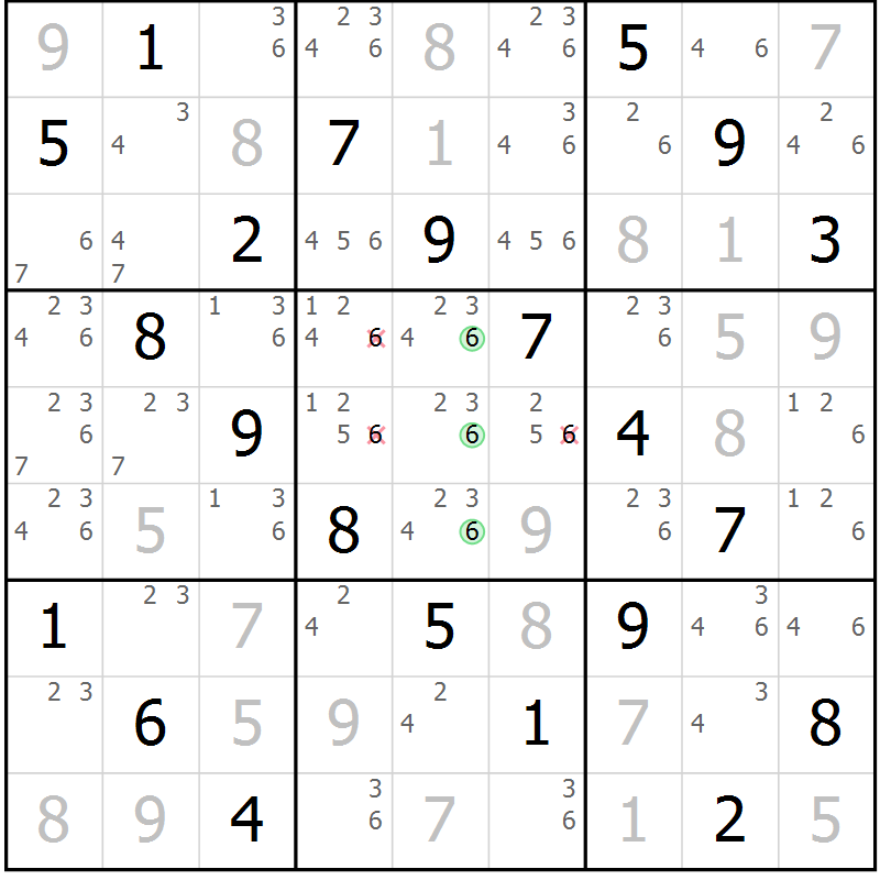 Position des candidats pour la solution de la Gr 63 page 66 du magazine de sudoku Virtuose n° 111
