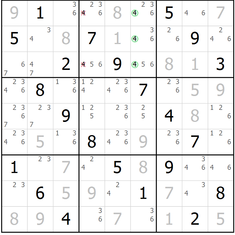 Position des candidats pour la solution de la Gr 63 page 66 du magazine de sudoku Virtuose n° 111