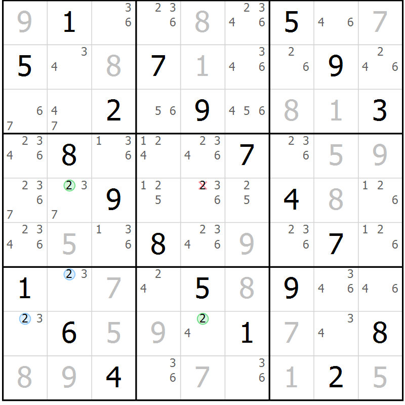 Position des candidats pour la solution de la Gr 63 page 66 du magazine de sudoku Virtuose n° 111