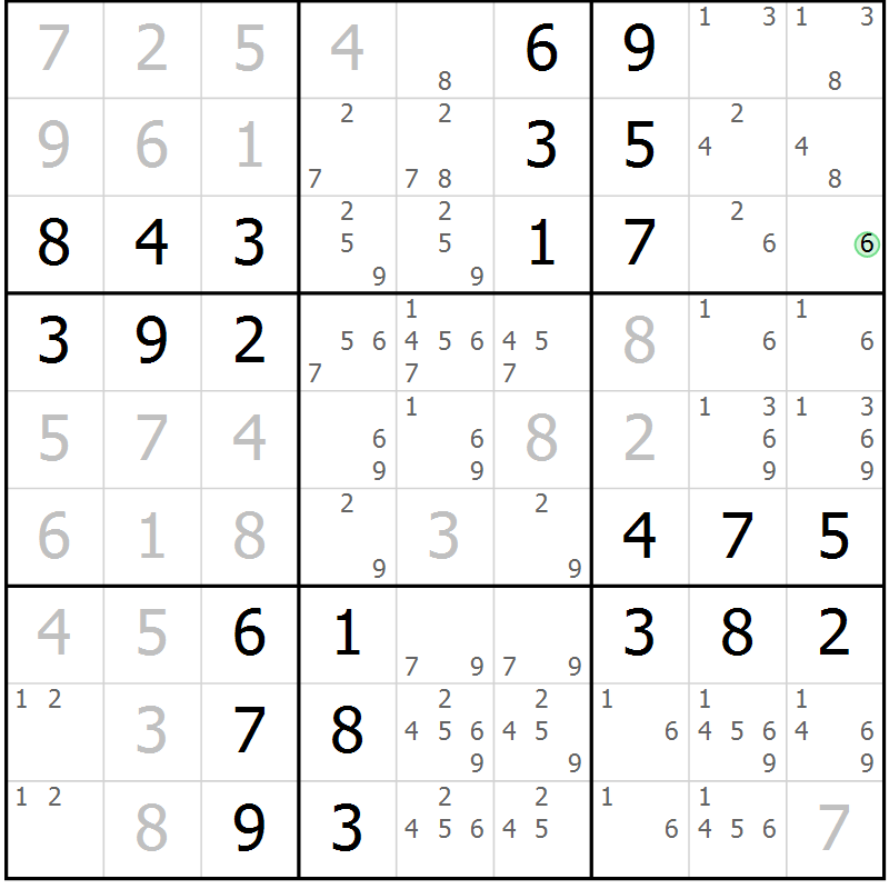 Position des candidats pour la solution de la Gr 64 page 67 du magazine de sudoku Virtuose n° 111