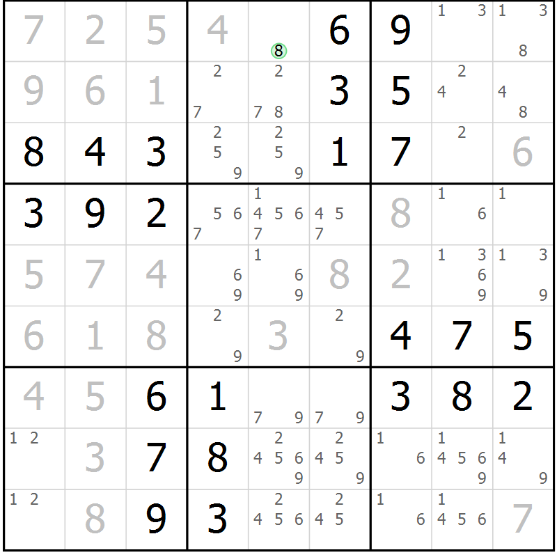 Position des candidats pour la solution de la Gr 64 page 67 du magazine de sudoku Virtuose n° 111