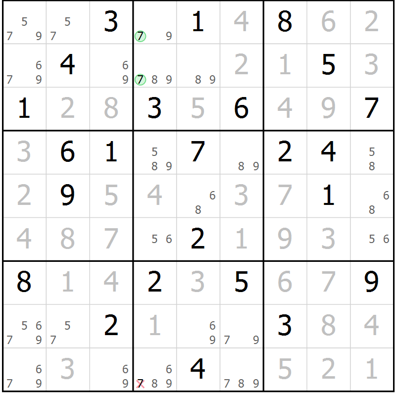 Position des candidats pour la solution de la Gr 65 page 68 du magazine de sudoku Virtuose n° 111