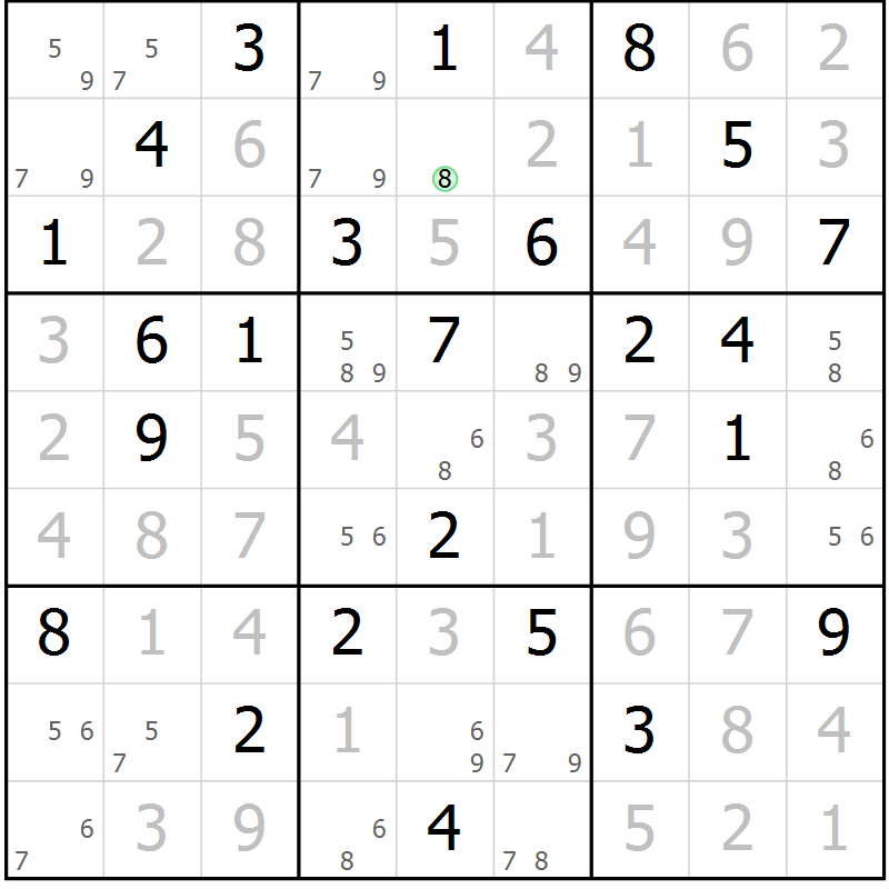 Position des candidats pour la solution de la Gr 65 page 68 du magazine de sudoku Virtuose n° 111
