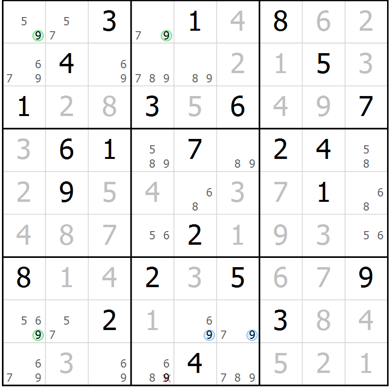 Position des candidats pour la solution de la Gr 65 page 68 du magazine de sudoku Virtuose n° 111