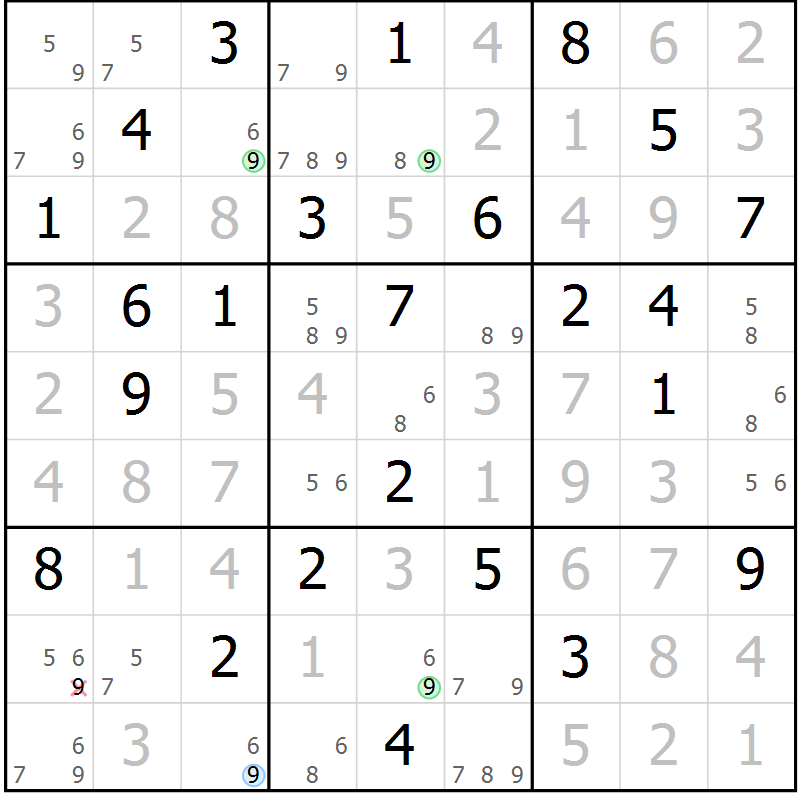 Position des candidats pour la solution de la Gr 65 page 68 du magazine de sudoku Virtuose n° 111