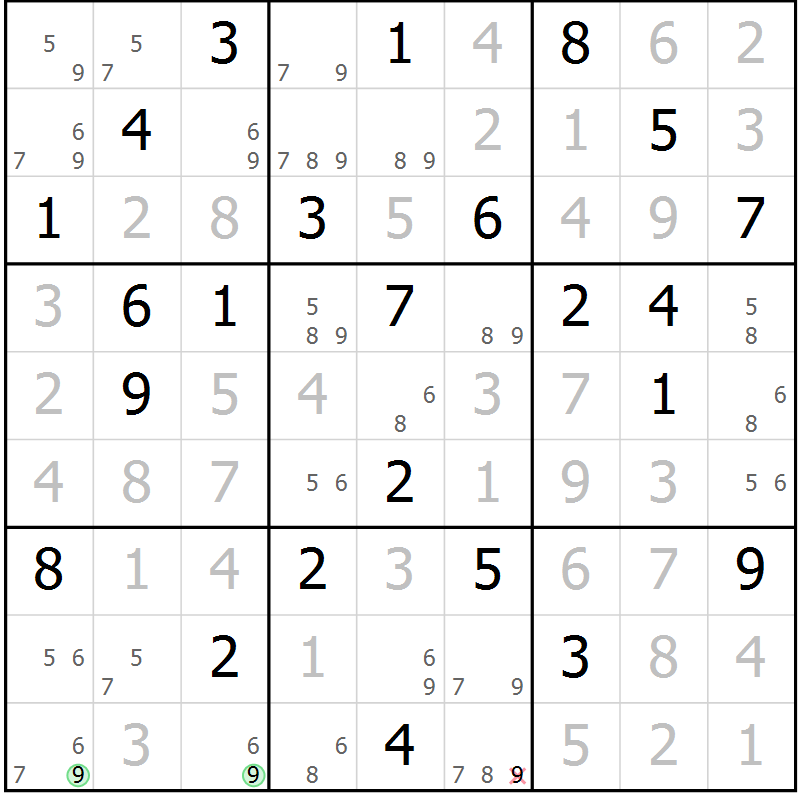 Position des candidats pour la solution de la Gr 65 page 68 du magazine de sudoku Virtuose n° 111