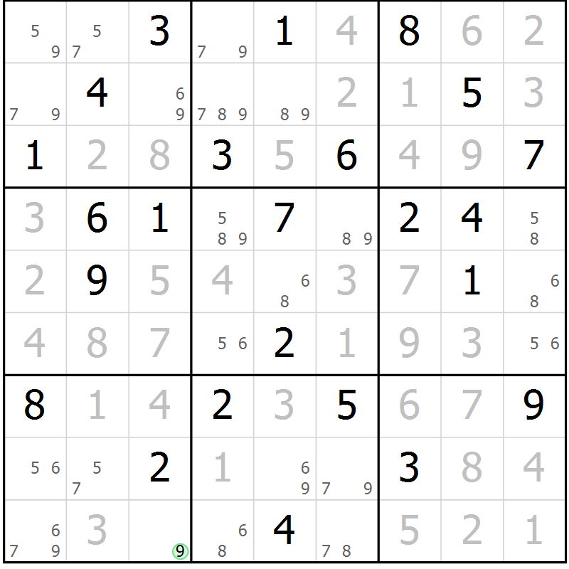 Position des candidats pour la solution de la Gr 65 page 68 du magazine de sudoku Virtuose n° 111