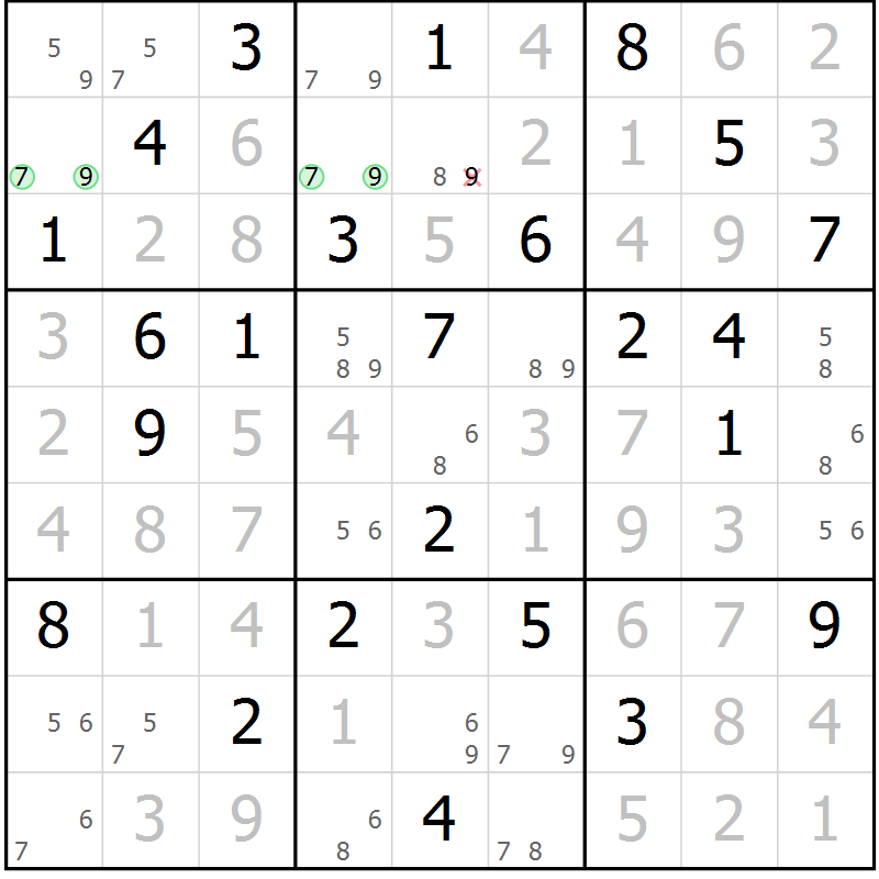 Position des candidats pour la solution de la Gr 65 page 68 du magazine de sudoku Virtuose n° 111